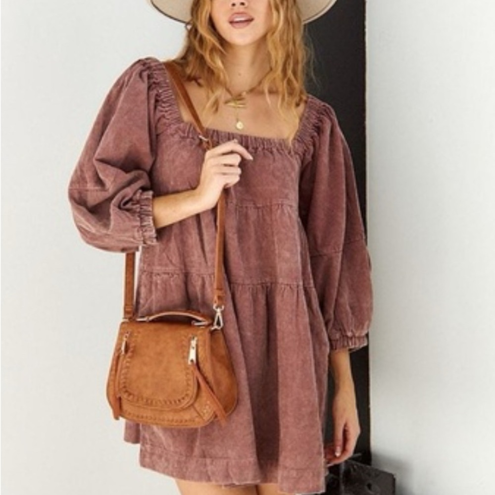 Nectar Boutique Mauve Mini Dress with Puff Sleeves